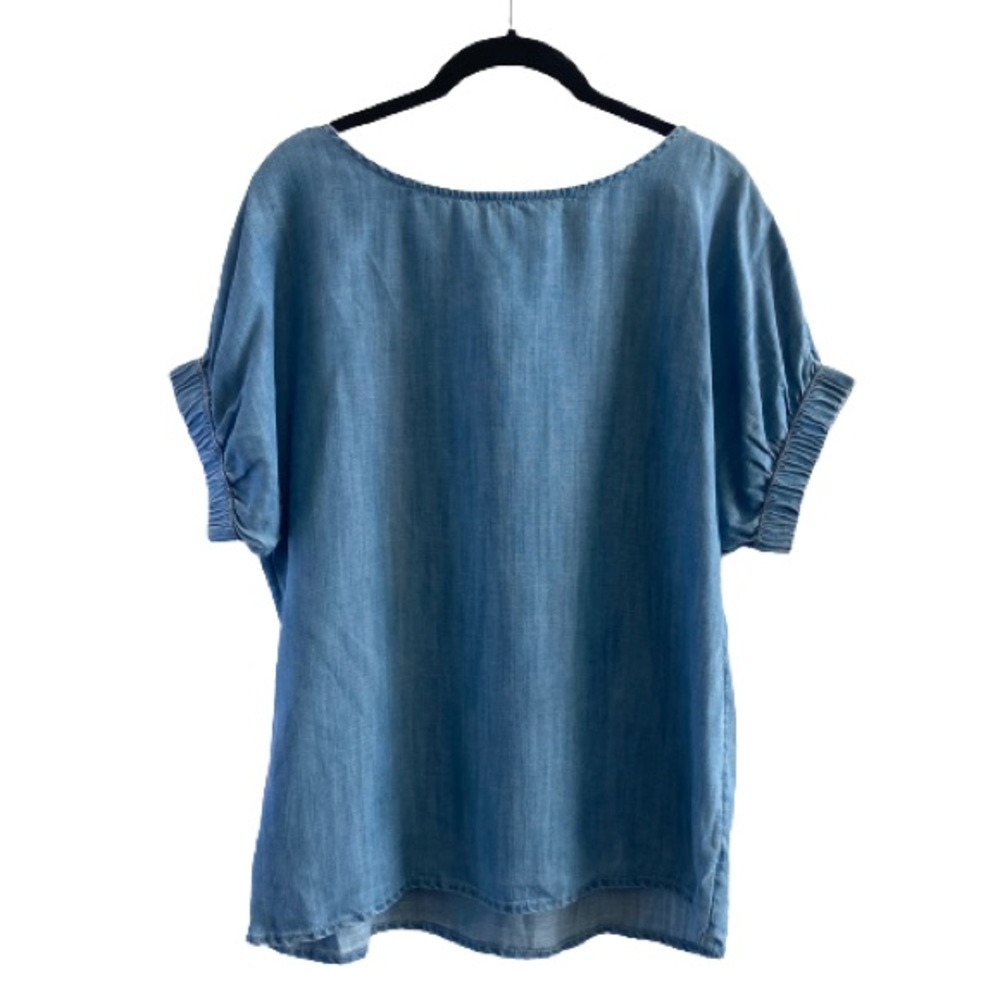 Vineyard Vines Chambray Tencel Dolman Short Sleeve Boxy Blouse Jake Blue Spring